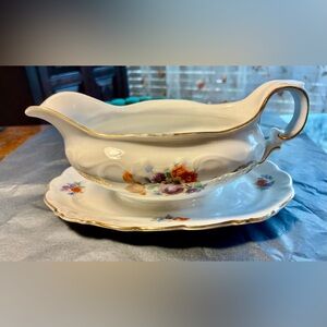 Vintage Schumann Bavaria Gravy Boat with Attached Underplate